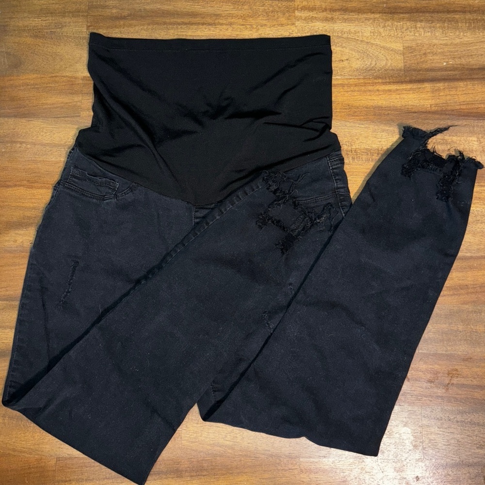 S.O.N.G. Maternity Distressed Pull On Jeans Size L - Cotton/Rayon/Spandex